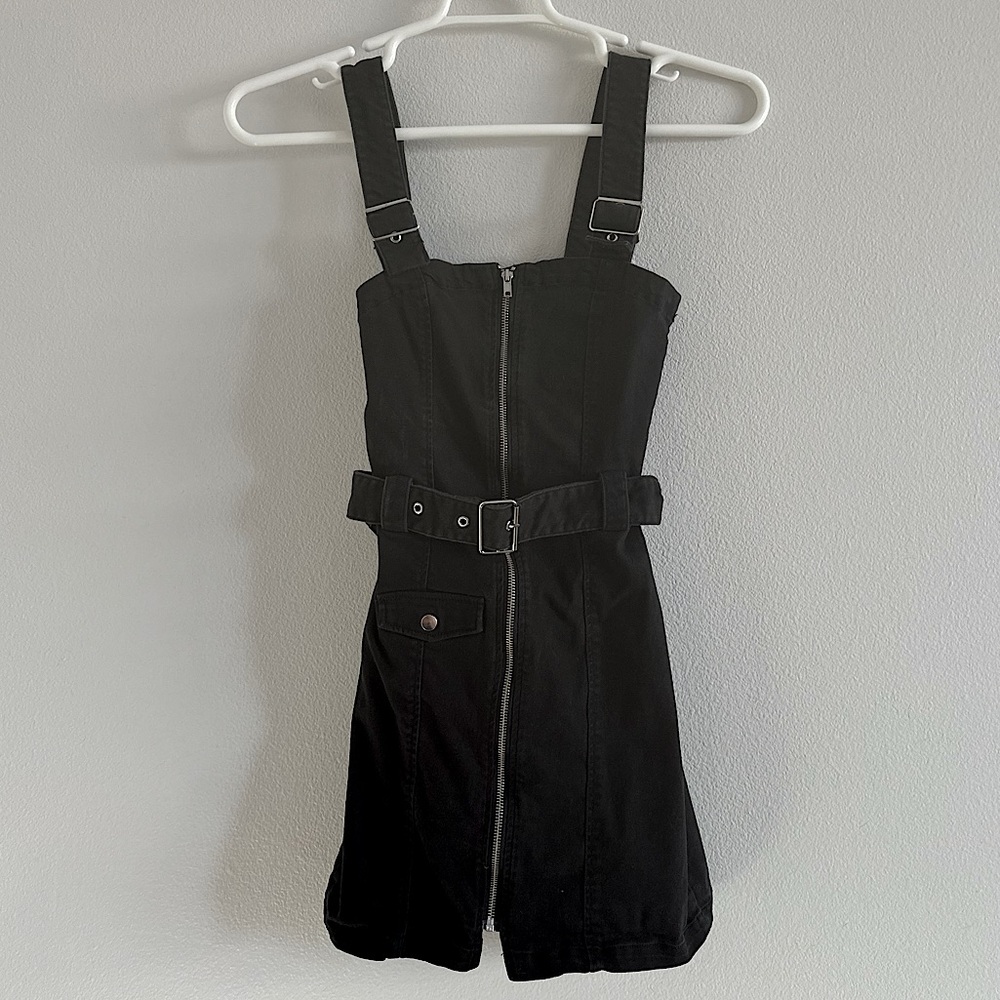 Black Denim Zip Up Mini Dress